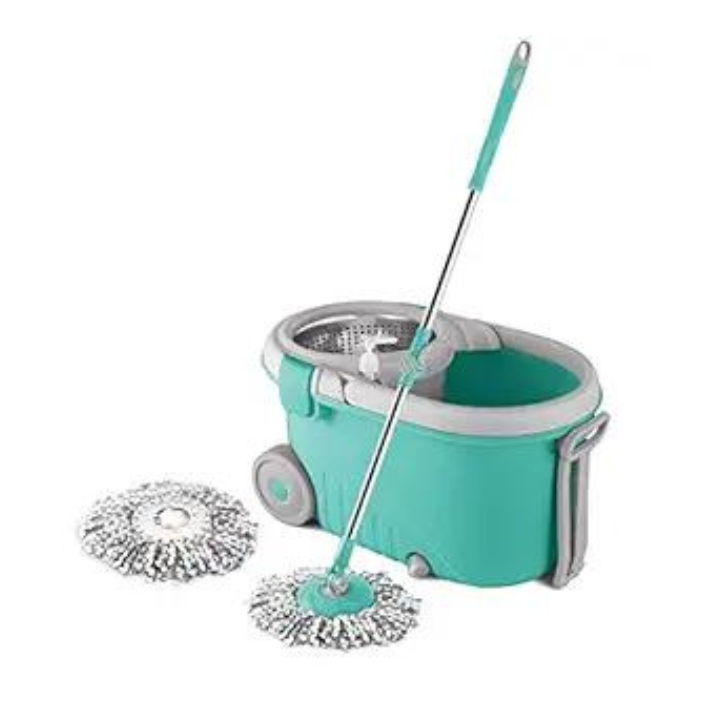 Spotzero by Milton Royale Steel Wringer Spin Mop with Big Wheels (Aqua Green, 2 Refills)