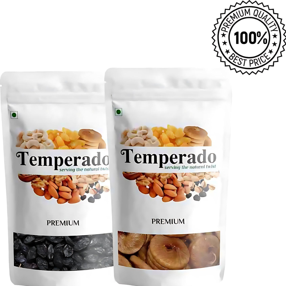 TEMPERADO Dry Fruits Combo Pack| Dry Figs & Black Raisins| Afghani Anjeer & Kali Dakh| Premium Quality | Healthy Nuts| 500Gm Each